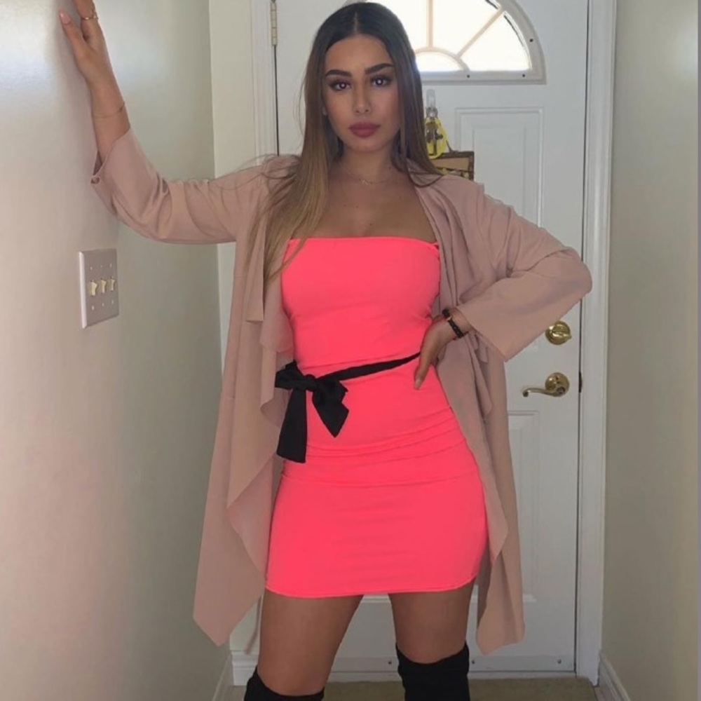 Neon Pink Strappy Bodycon Mini Dress